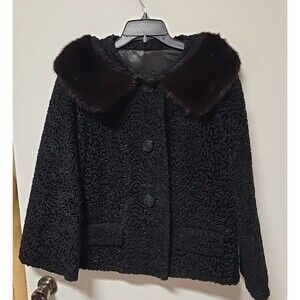 Astrakin Lepshire Womens Black Coat Small 21" Wool Union Made VTG 60s France